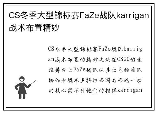 CS冬季大型锦标赛FaZe战队karrigan战术布置精妙