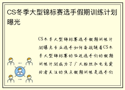 CS冬季大型锦标赛选手假期训练计划曝光