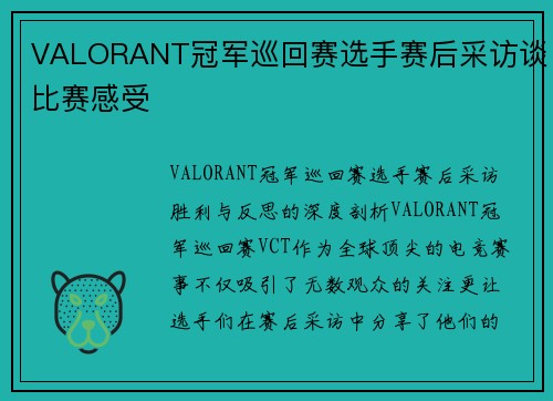 VALORANT冠军巡回赛选手赛后采访谈比赛感受