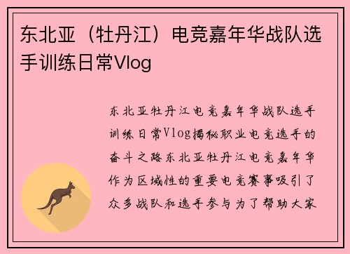 东北亚（牡丹江）电竞嘉年华战队选手训练日常Vlog