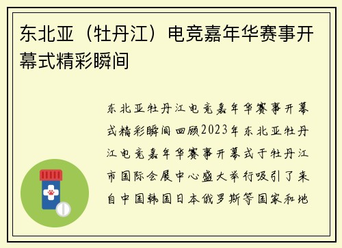 东北亚（牡丹江）电竞嘉年华赛事开幕式精彩瞬间